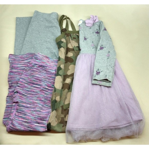 Girls Play clothes 2 dresses and 2 stretch pants bundle of 4 items 4T & M(7/8) - Picture 1 of 12